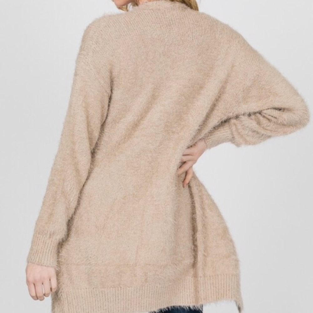 SOLD OUT Taupe Fuzzy Long Sleeve Oversized Cardigan - Picture 2 of 2